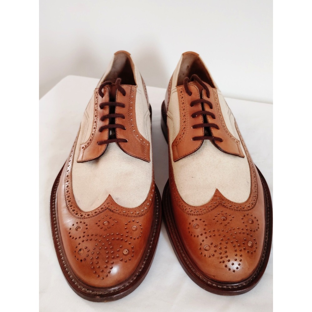 Fratelli Rossetti Men 7 Brown Tan Leather Canvas Wingtip Oxford Spectator Shoes